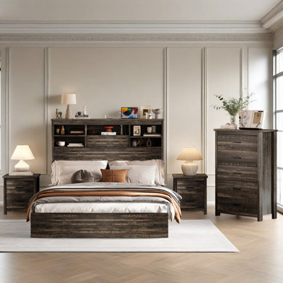 4-Piece Queen Bedroom Set with Platform Bed,Storage Headboard & USB Charging Ports by Gracie Oaks
