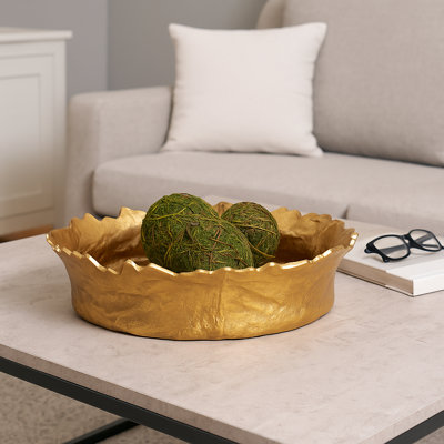Bol rond rond en métal texturé pour centre de table - Bol décoratif moderne pour décoration intérieure, style tablette ou vestibule - 17 po, doré