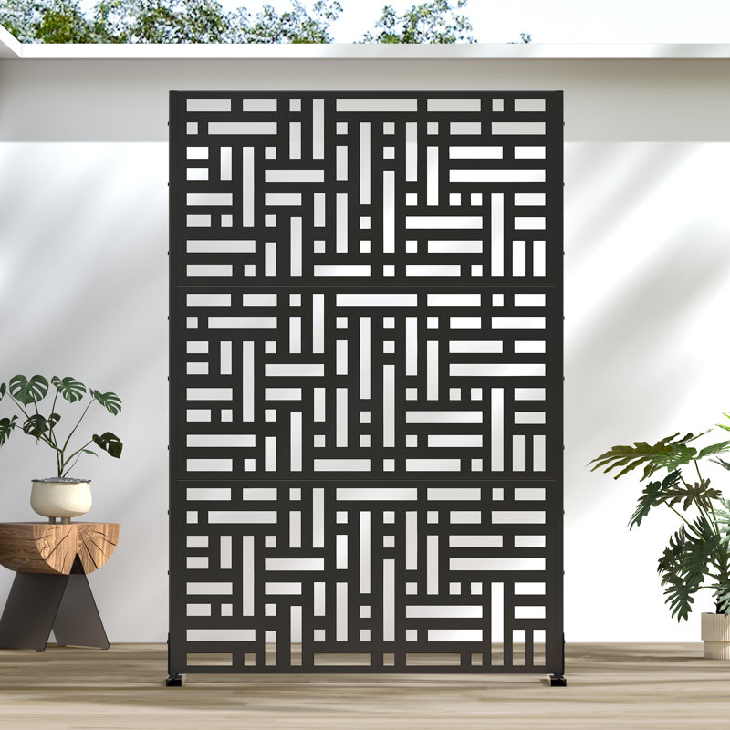 Écran d'intimité en métal pour l'extérieur, 72" H x 47" W x 16" D, Noir