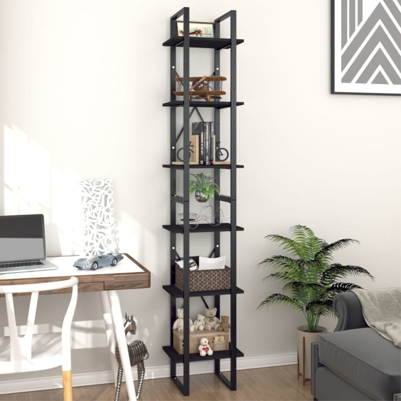 Bibliothèque Canne en bois d'ingénierie, Noir, noir, noir, noir, (6 tablettes) H 82,7 po x l 15,7 po x P 11,8 po