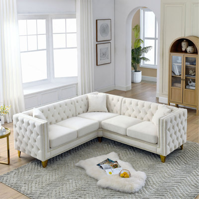 82.2-Inch Velvet Corner Sofa , L-Shaped Sectional Couch, 5-Seater Corner Sofas With 3 Cushions For Living Room, Bedroom, Apartment, Office