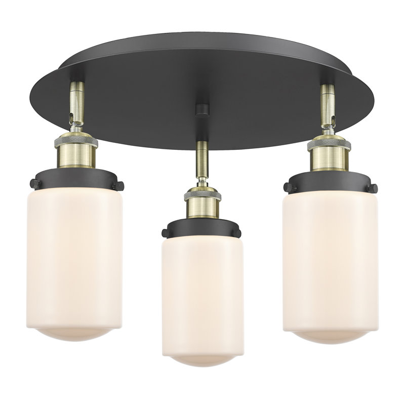Erkson Glass Flush Mount, Matte White, Black Antique Brass