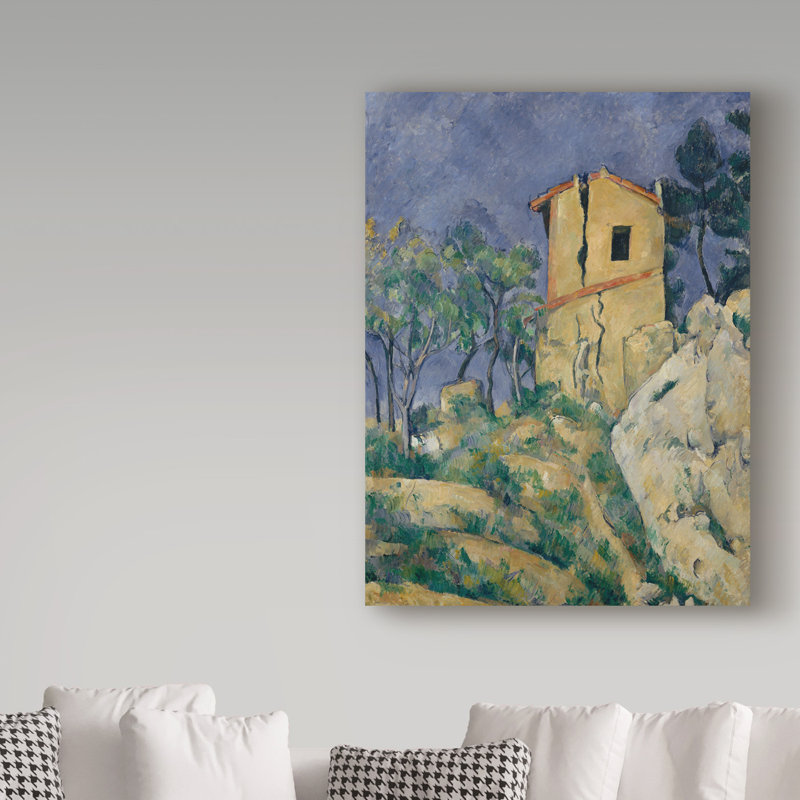 «The House with the Cracked Walls» par Paul Cezanne - reproduction d'art sur toile, H 32 po x l 24 po x P 2 po