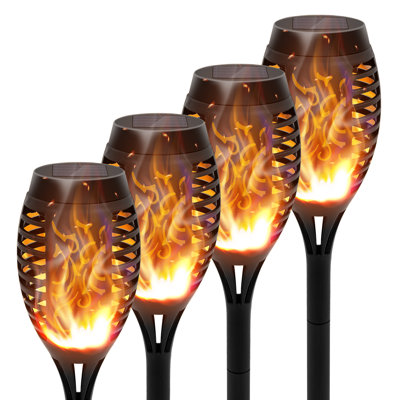 Éclairage solaire pour l'extérieur, ensemble de 4 torches solaires avec flamme vacillante, éclairage de jardin Solares imperméable, lumières d'extérieur pour jardin, torches à flamme pour décorations d'Halloween
