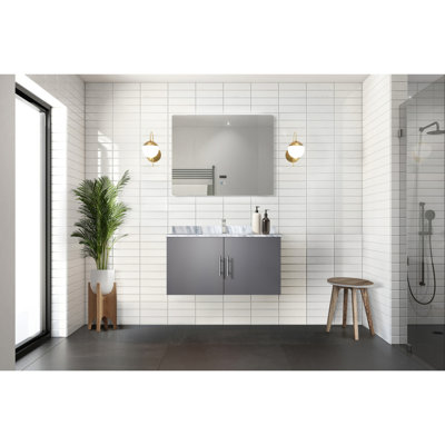 Meuble-lavabo gris foncé avec comptoir en marbre Miroir à DEL - Espace de tablette spacieux, à porter, bain et évier à fermeture en douceur x P 22 po, finition à finition grattée