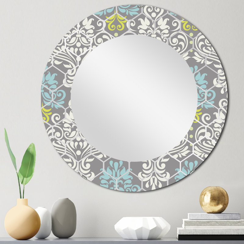 Damas bleu clair - Miroir mural moderne, 24 po x 24 po