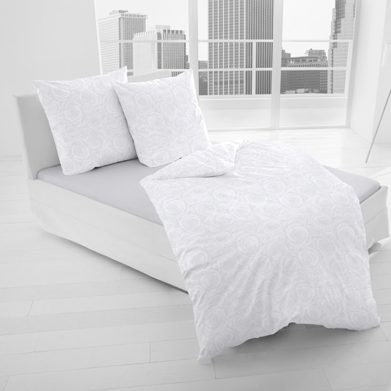 Marcelo Floral Duvet Cover Set with Pillowcases Included, 155 x 220 cm - 1 Pillowcase (80 x 80 cm), White