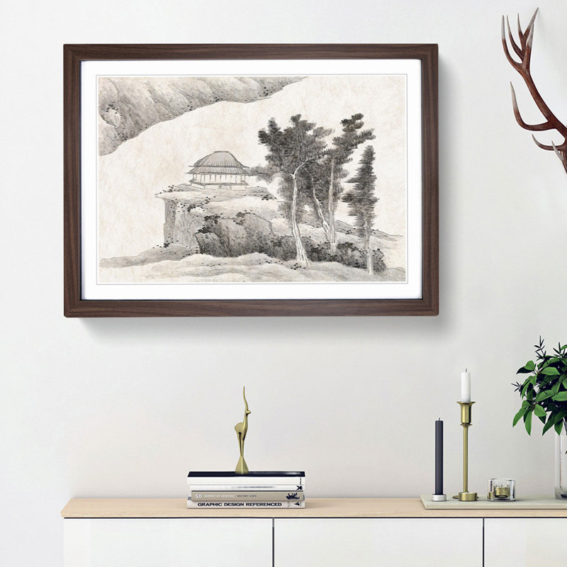 Pagoda by Gong Xian - Framed Print, 36cm H x 48cm W x 2cm D, Walnut Framed