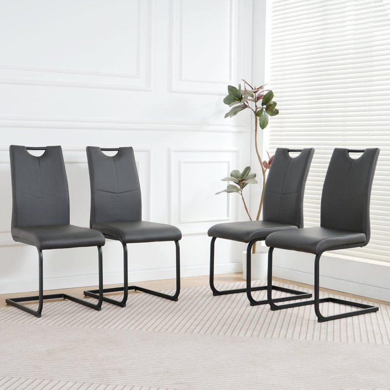 Ensemble de 4 chaises de salle à manger rembourrées modernes au design ergonomique, 4, Gris anthracite, Noir