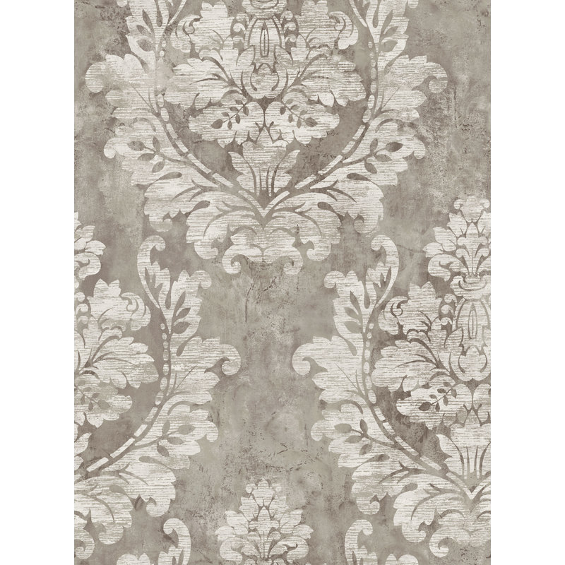 Papier peint à motif damassé Carnegie, Noyer cendré métallique
