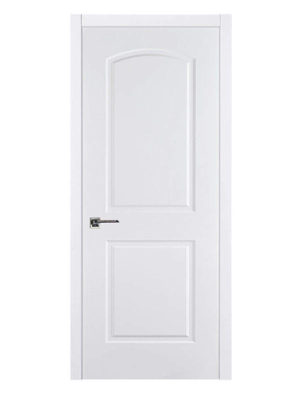 Porte intérieure traditionnelle stratifiée à 2 panneaux arquée avec ouverture à gauche et à droite
