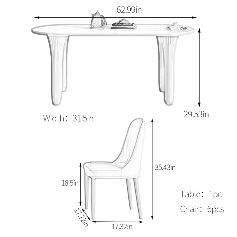 Ensemble de table de salle à manger Creative, H 29,53 po x L 62,99 po x l 31,50 po