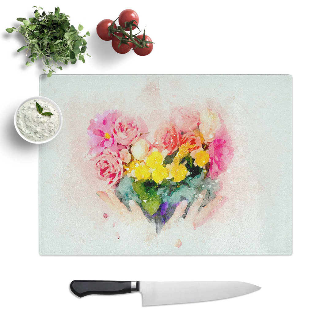 Glass Floral Love Heart in Pink in Abstract Chopping Board