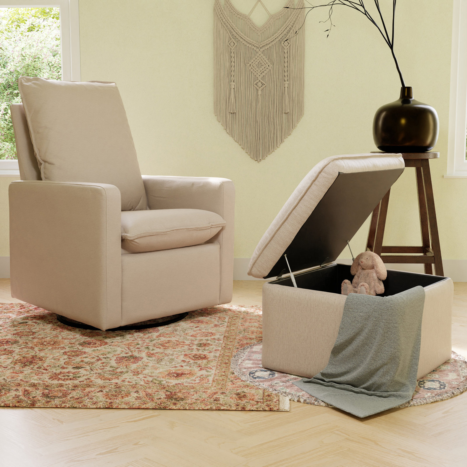 22" Storage Ottoman, Performance Beach