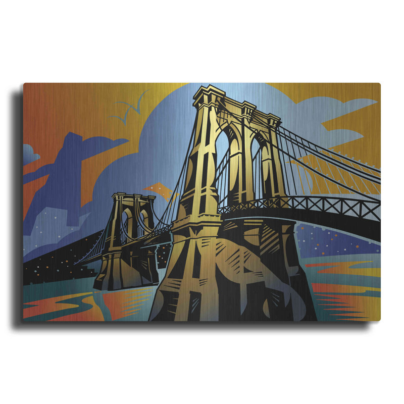 Winston Porter «Brooklyn Bridge» par David Chestnutt, art mural en métal, H 16 po x l 24 po