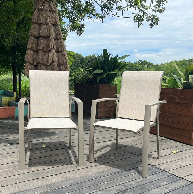 Ensemble de 2 chaises de jardin pour l'extérieur, jardin, bord de piscine, Blanc, Argent argent