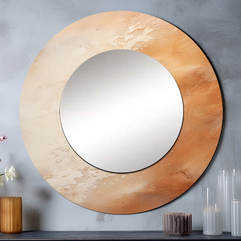 Beige Sandy Clouds Horizon V - miroir mural nuages, miroir décoratif rond beige, impression d'art en métal, 23 po x 23 po