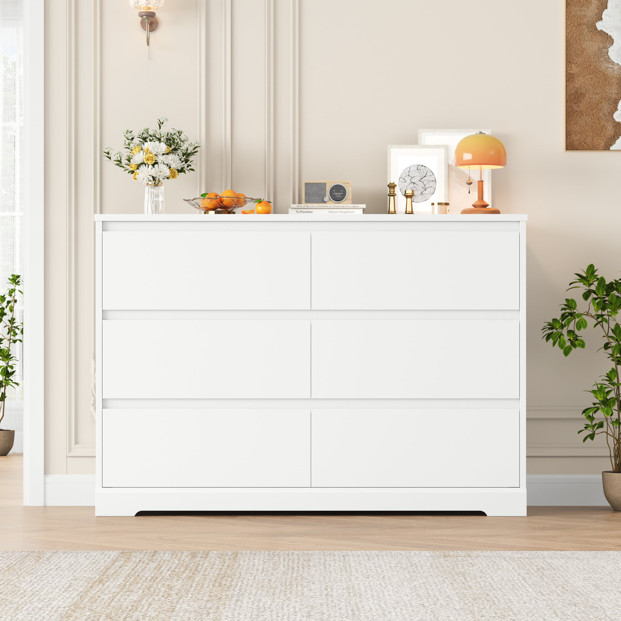 6-DRAWER 47.2” W WOOD MODERN DOUBLE DRESSER