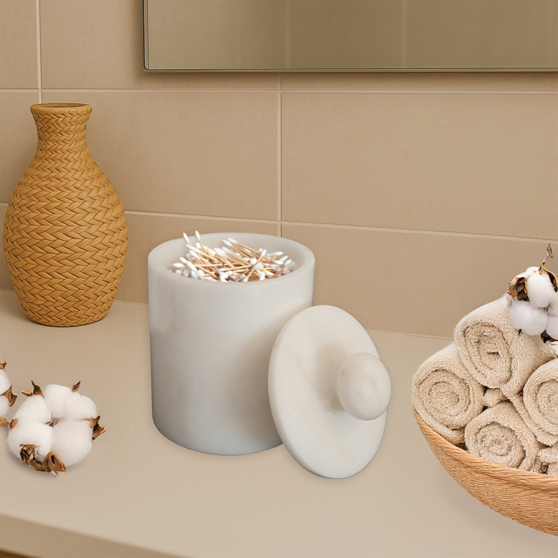 100% Marble Cylinder Bin, White