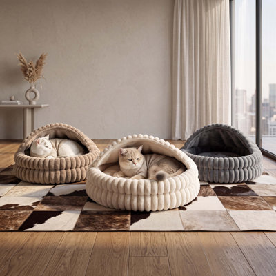 Lit-grotte à capuchon pour chat, 50 cm, lavable, apaisant, en fausse fourrure douce, base antidérapante, pour chats d'intérieur et petits chiens.