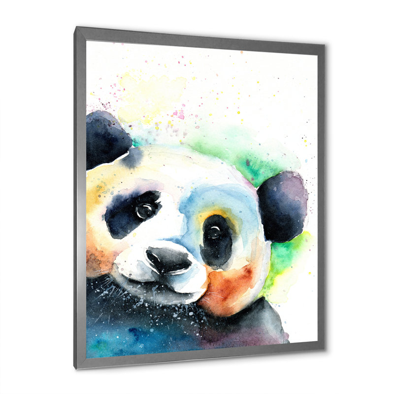 Drôle d'ours panda noir et blanc - reproduction sur toile, H 32 po x l 24 po x P 1 po, Cadre photo argenté