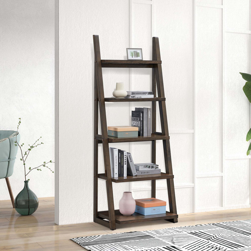 5-Tier Shelves, Bookshelf, Storage Rack, Ladder Shelf, Rustic Brown