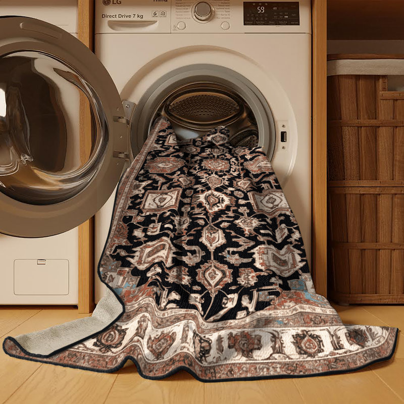 Machine Washable Persian Brown Area Rug, Square 5'