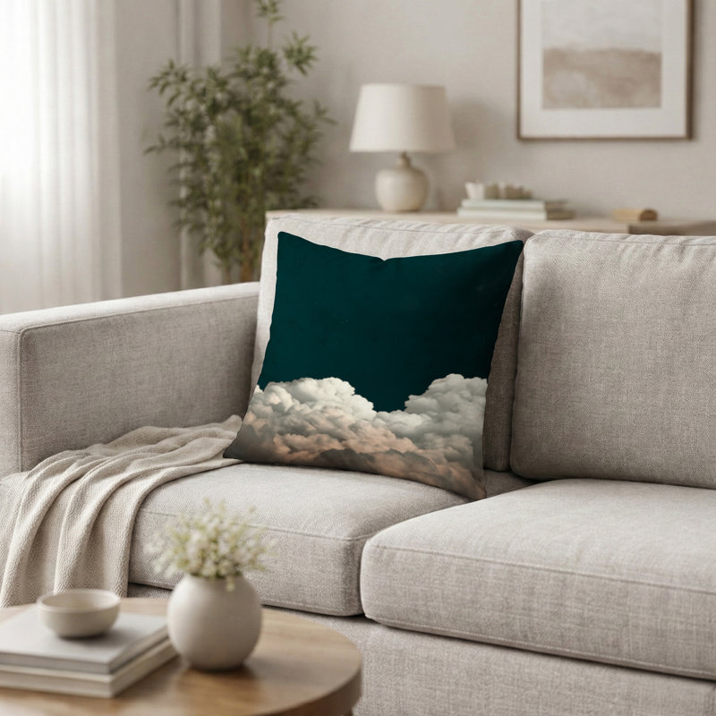 Coussin décoratif minimaliste à motif de nuages ​​- Coussin imprimé de nuages ​​moelleux dans le ciel, H 16 po x l 16 po