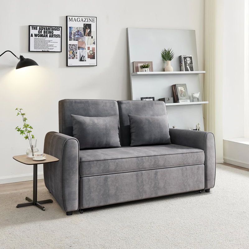 164cm W  Convertible Sofa Bed with 2 Pillows in Grey