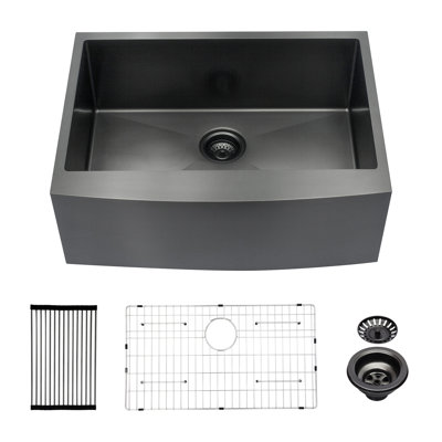 Évier de cuisine 27 po en acier inoxydable noir de calibre 27, 16G, augmente l'esthétique, évier 27 po x 21 po x 10 po 27 po, prévient l'accumulation d'odeurs
