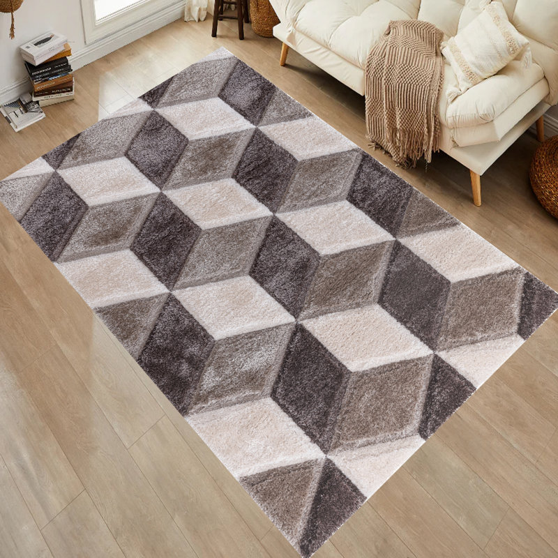 Alyha Geometric Machine Tufted Shag Indoor / Outdoor Area Rug, Rectangle 160.02 x 228.6cm