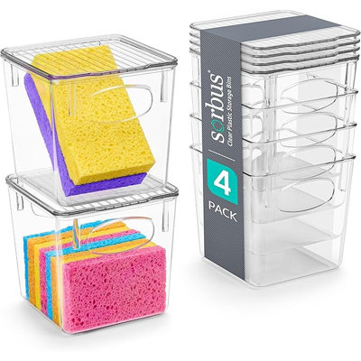 Petits bacs de rangement en plastique transparent Sorbus avec couvercles, bacs de rangement empilables transparents, bacs de rangement pour salle de lavage, bureau, salle de classe, salle de jeux, salle de bain, rangement et rangement pour salle de lavage