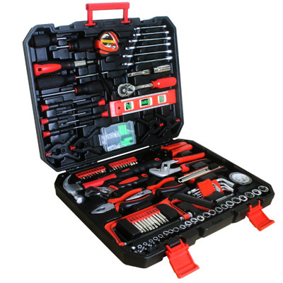 Black Hand Tool Box With 238Pcs Toolset - Time Saving For Car Repairs, Includes Measuring Tape, Hammer Ergonomic Design, Sharp Craft , Slip Pliers, Screwdrivers Maintenance, Sheep Horn Pincer