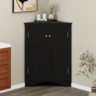 Triangle Bathroom Storage Cabinet With Adjustable Shelves, Modern Freestanding Floor Cabinet, Small Space Corner Organizer