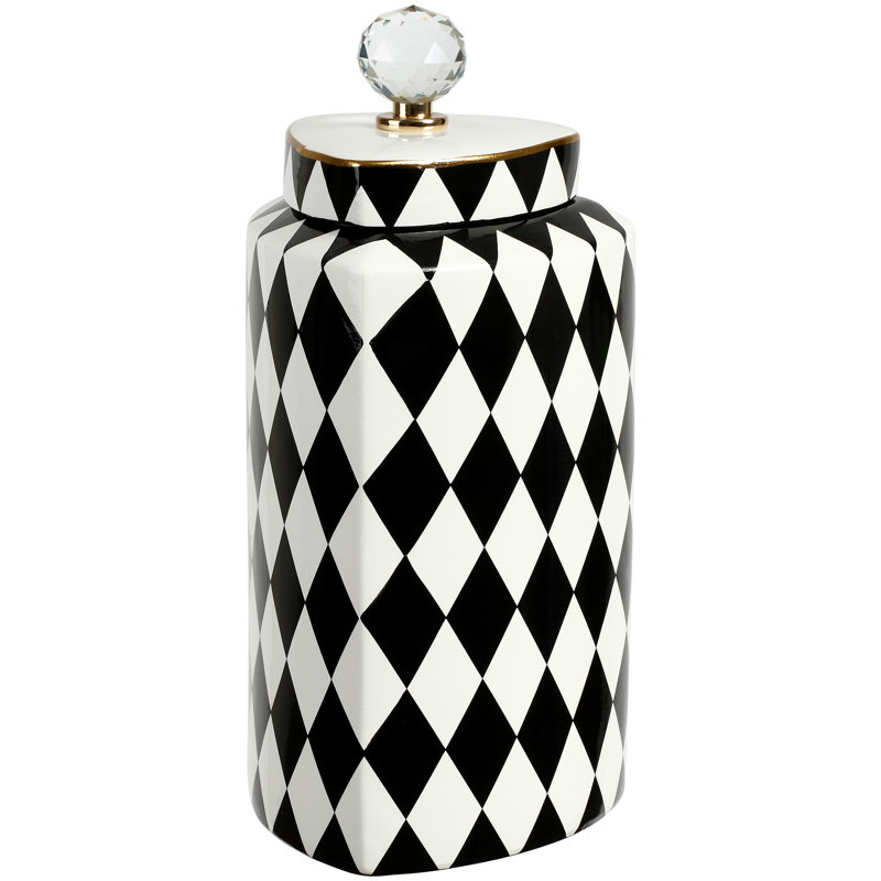 Pot en céramique 9 po, Blanc / noir, H 13 po x l 5,75 po x P 5,75 po