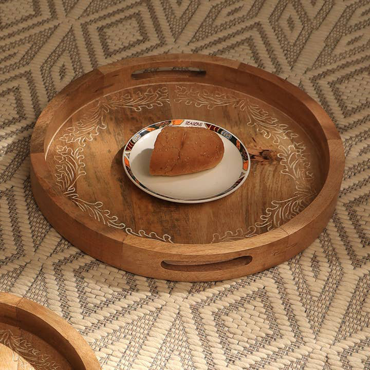 Plateau de service en bois | Plateau décoratif décoratif 18 x 18 x 2 po