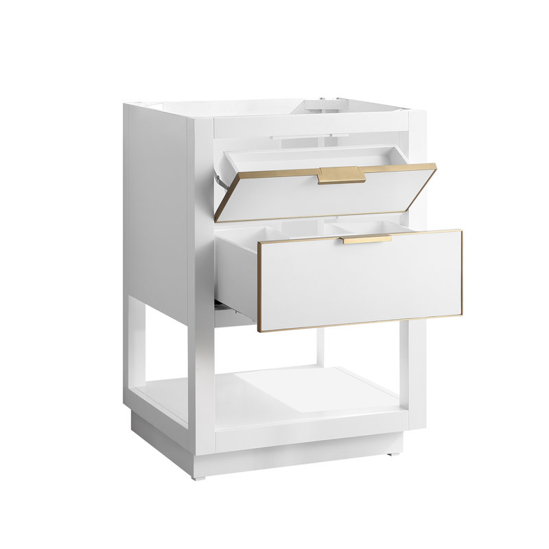 Allie 25" Single Bathroom Vanity Set, Carrara White Marble/Gold, White