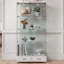 Vitrine moderne en verre avec lumières DEL, 4 tablettes et 2 grands tiroirs pour un rangement sécuritaire et élégant.-122751219