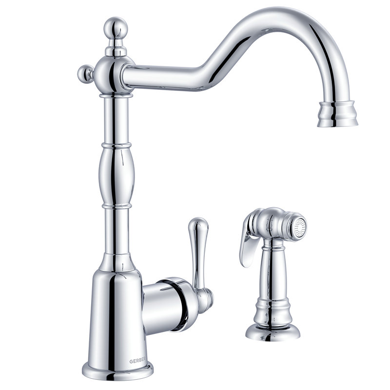 Opulence Single Handle Deck Mount Standard Kitchen Faucet with Side Spray, Chrome