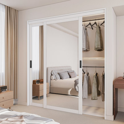Porte coulissante en miroir blanc 1-Lite