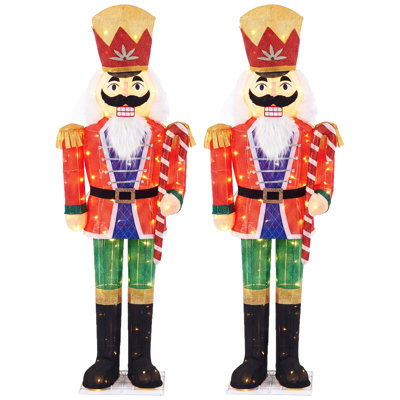 Décoration de Noël Casse-Noisette Soldat Illuminé de 145 cm (57 pouces), avec piquets et attaches, décor de jardin pour les fêtes