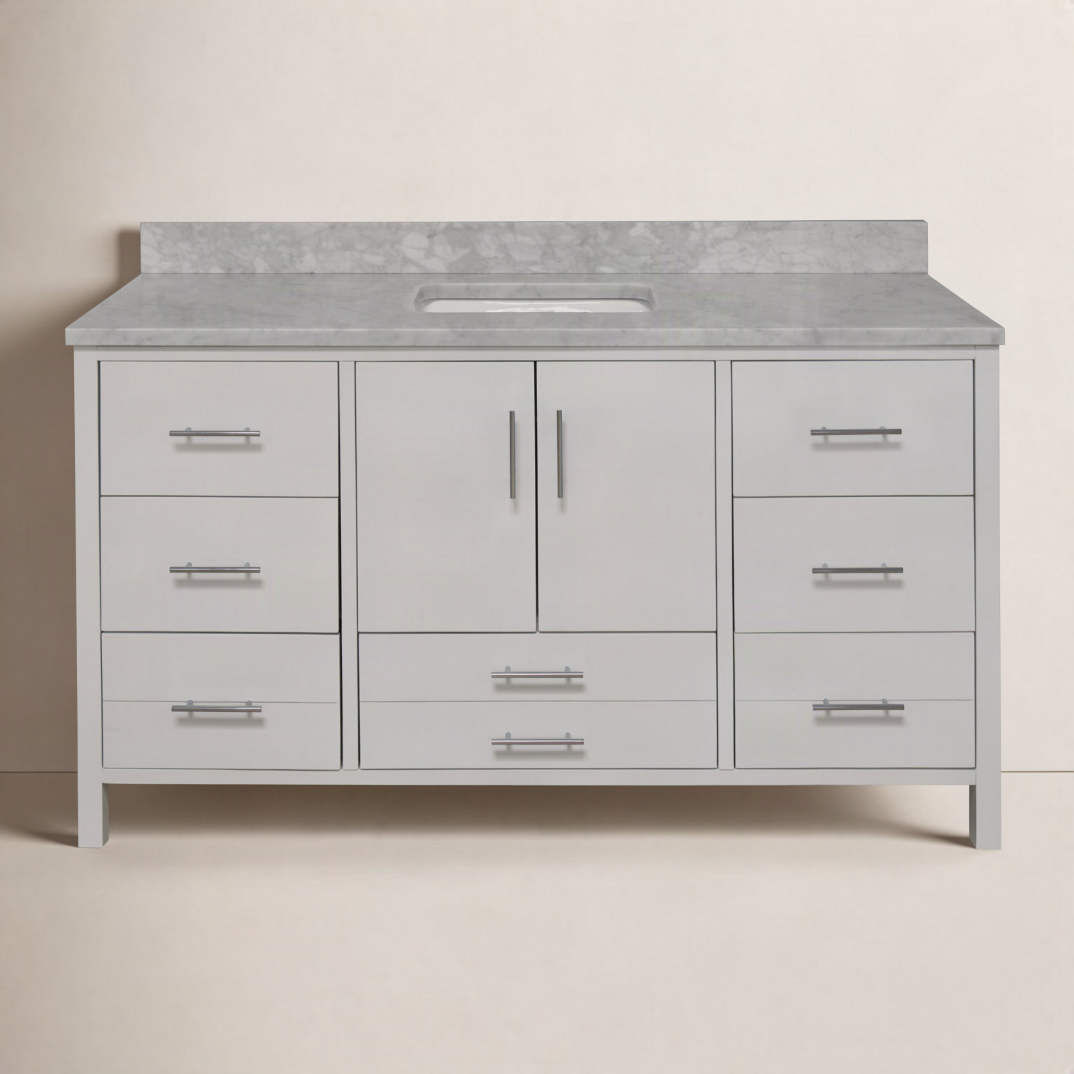Kiara 60" Carrara Marble Single Bathroom Vanity, Carrara Marble, White