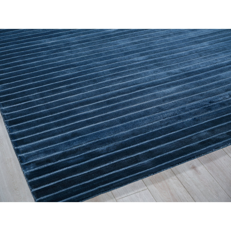 Amani Modern Handmade Silky Nylon, Navy Area Rug, Rectangle 9' x 12'