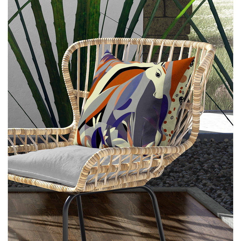 Coussin intérieur / extérieur Mythical Horse, Orange/mauve, Carré 26 po