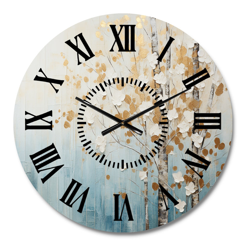 Horloge murale Minimalisme - Forêt bleue et or I, Médium
