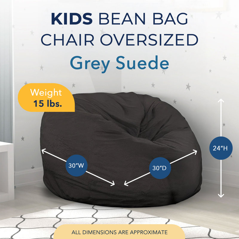 Bean Bag Chair, Oversized Indoor Comfy Lounger, Suede, 30" H x 24" W x 24" D, Gray Suede