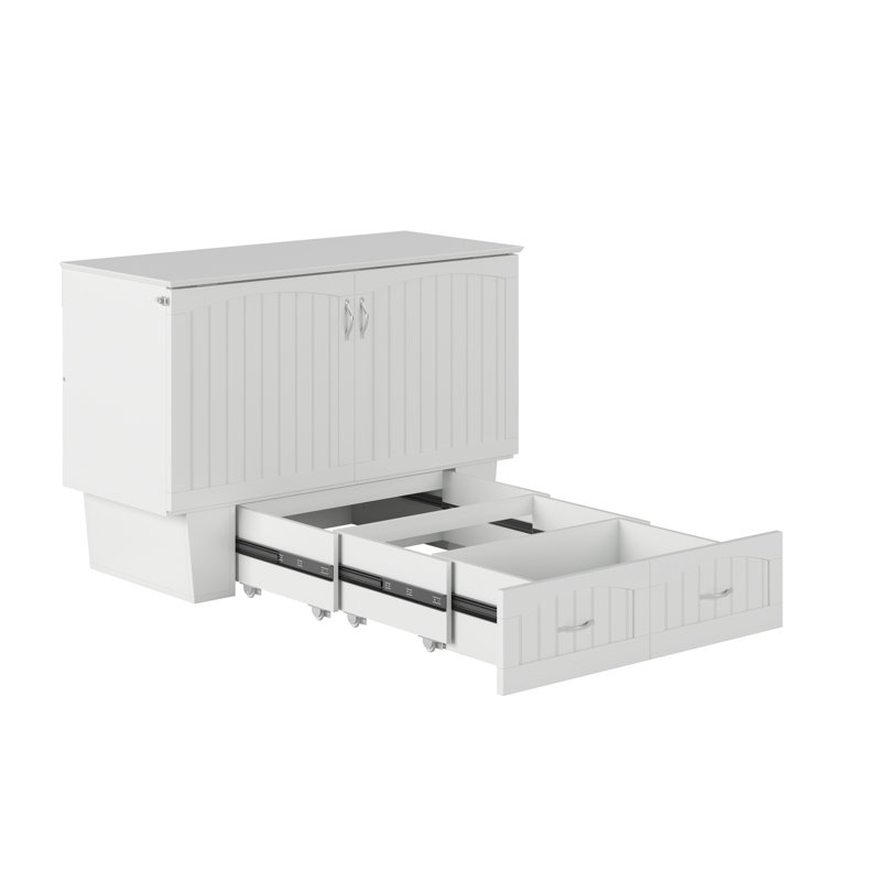 Lit escamotable en bois massif avec station de charge et matelas Kindig, Blanc, Double