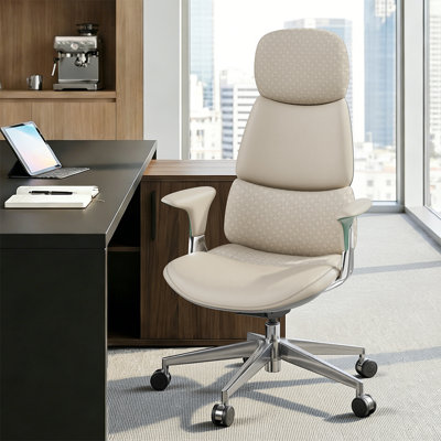 Top Grain Genuine Leather High Back Executive Office Chair, Embossed Pattern Upholstery, Home Desk Chair With Tilt Reclining, Adjustable Height & Seat Depth