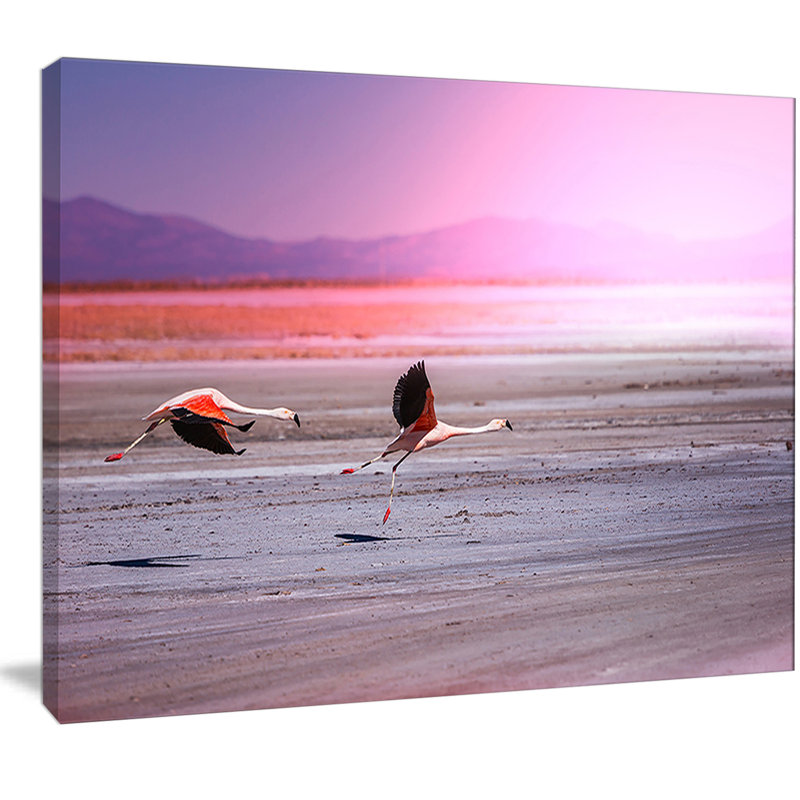 Reproduction de photo sur toile tendue, "Flying pair of mignon flamants roses", H 30 po x l 40 po
