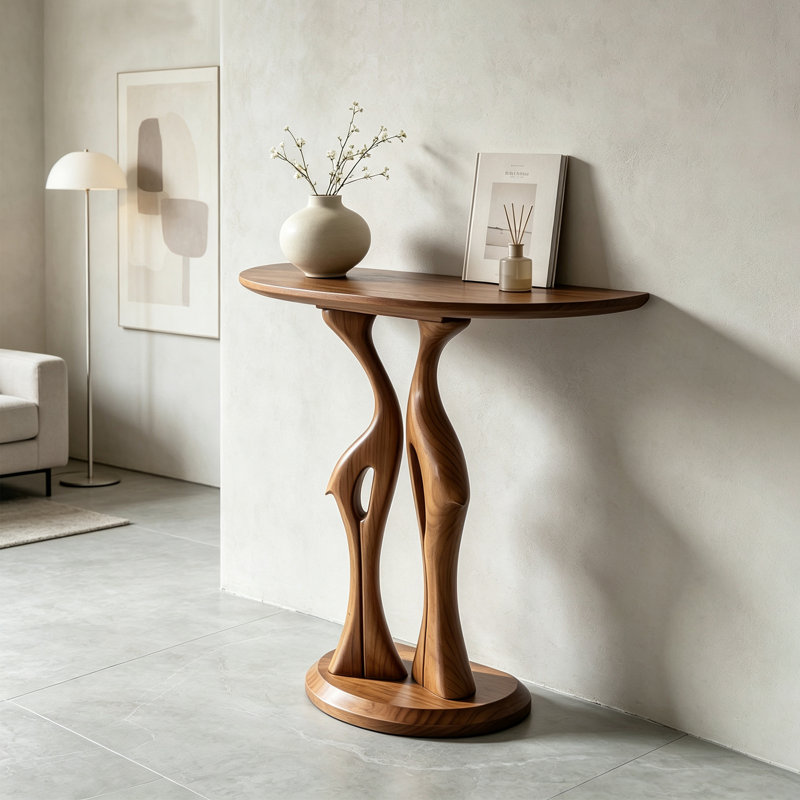 Console artistique en bois de frêne massif, 34.65" H x 31.5" W x 11.81" D, Brun